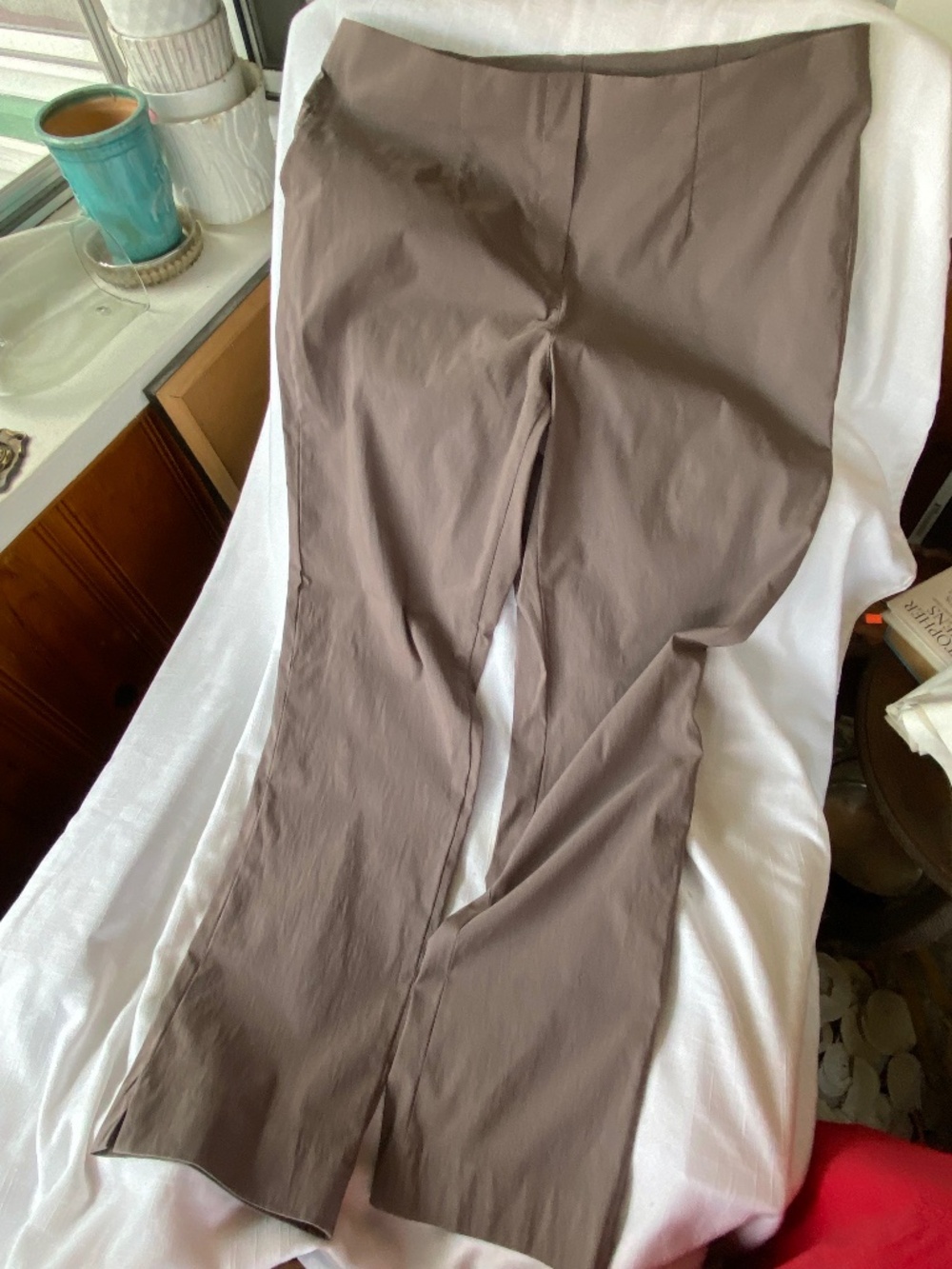 Tan pants, stretch, French made, size Large